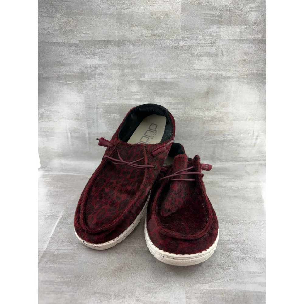 Hey Dude Wendy Scarlett Leopard Burgundy Animal Print Loafers 121416848 Women 12